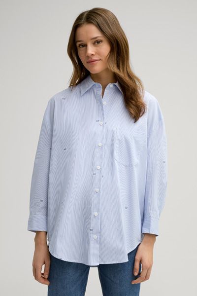 Gestreifte Baumwollbluse mit Logo-Stickerei