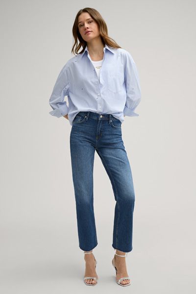 Gestreifte Baumwollbluse mit Logo-Stickerei