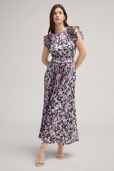 Florales Satin-Plissee-Midikleid