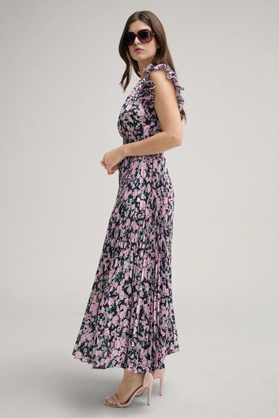 Florales Satin-Plissee-Midikleid