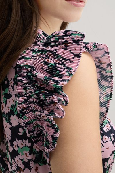Florales Satin-Plissee-Midikleid
