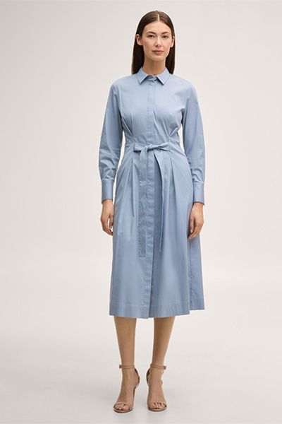 Gürtel-Hemdblusenkleid in Midi-Länge