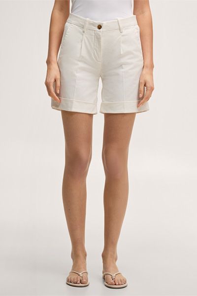 Baumwollshorts mit Bundfalten und Umschlag