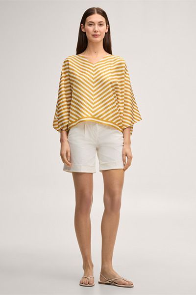 Baumwollshorts mit Bundfalten und Umschlag