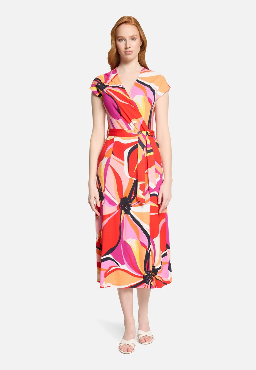 Midikleid mit V-Ausschnitt und Blumenprint