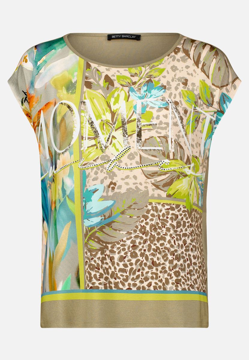 T-Shirt mit Mix-Print und Glitzersteinen