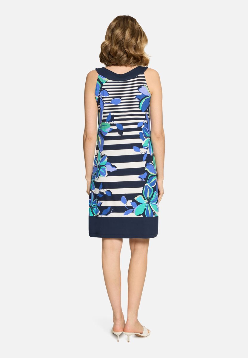 Ärmelloses Sommerkleid mit Blumen-Streifen-Print