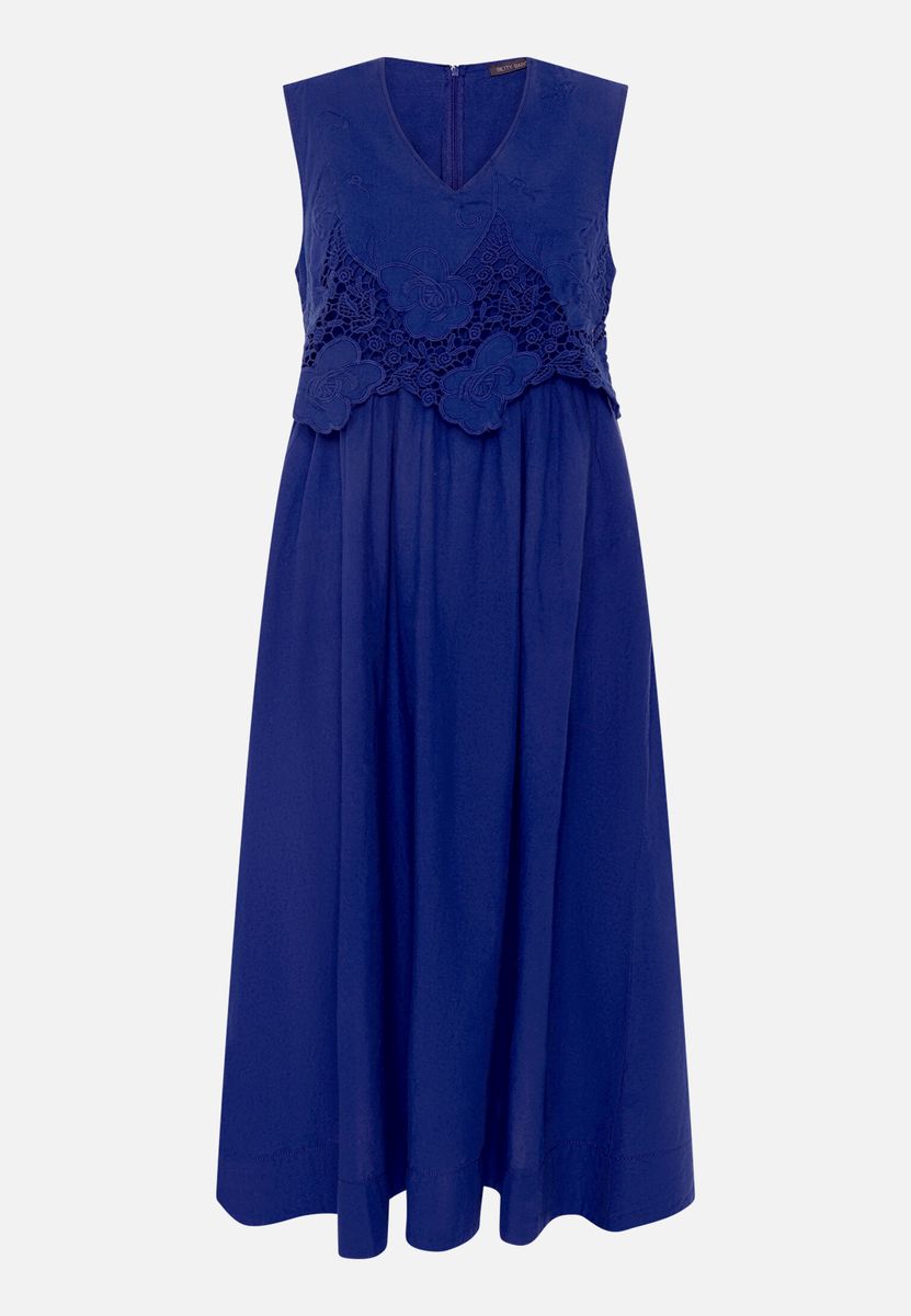 Besticktes Midikleid mit Spitzen-Overlay