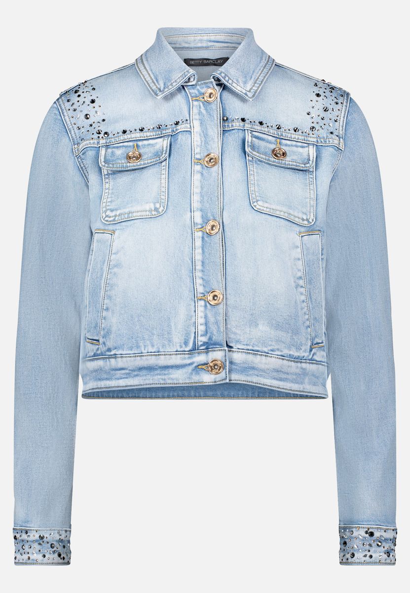 Jeansjacke mit Strassbesatz in Cropped-Optik