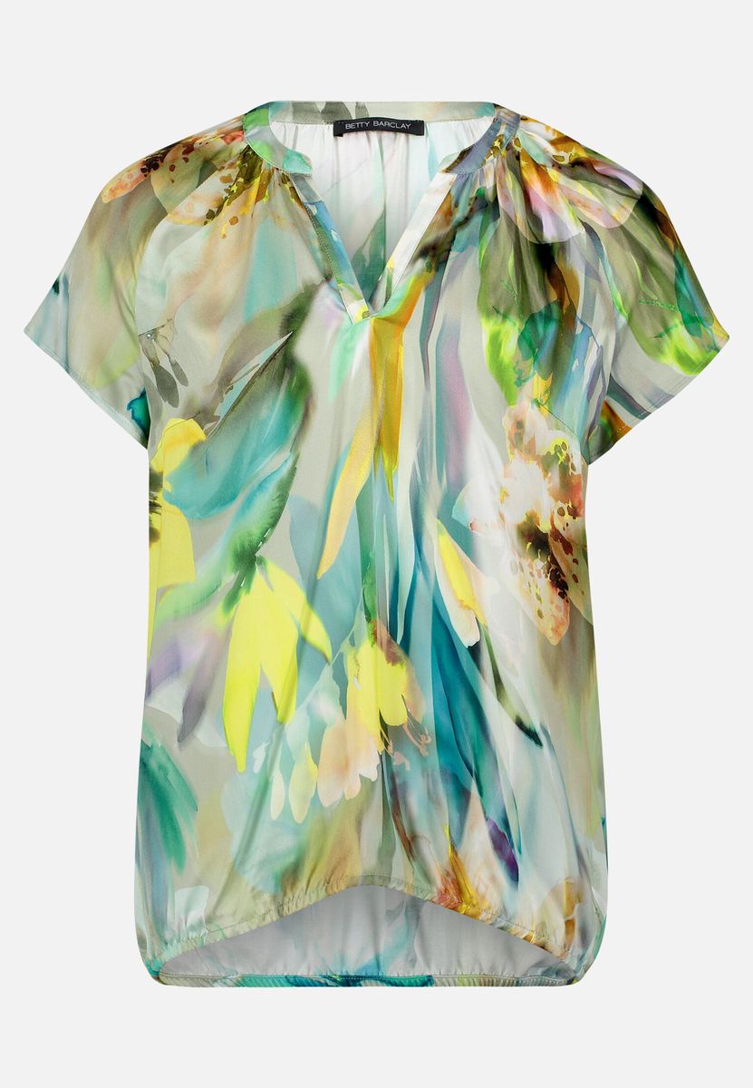 Fließende Satinbluse mit Blumenprint