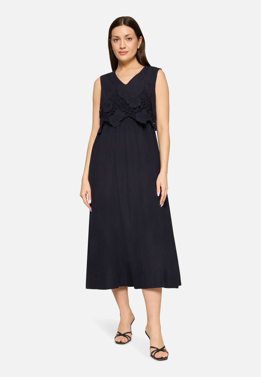 V-Ausschnitt Midikleid mit Spitzenbesatz
