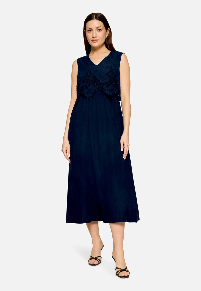 V-Ausschnitt Midikleid mit Spitzenbesatz