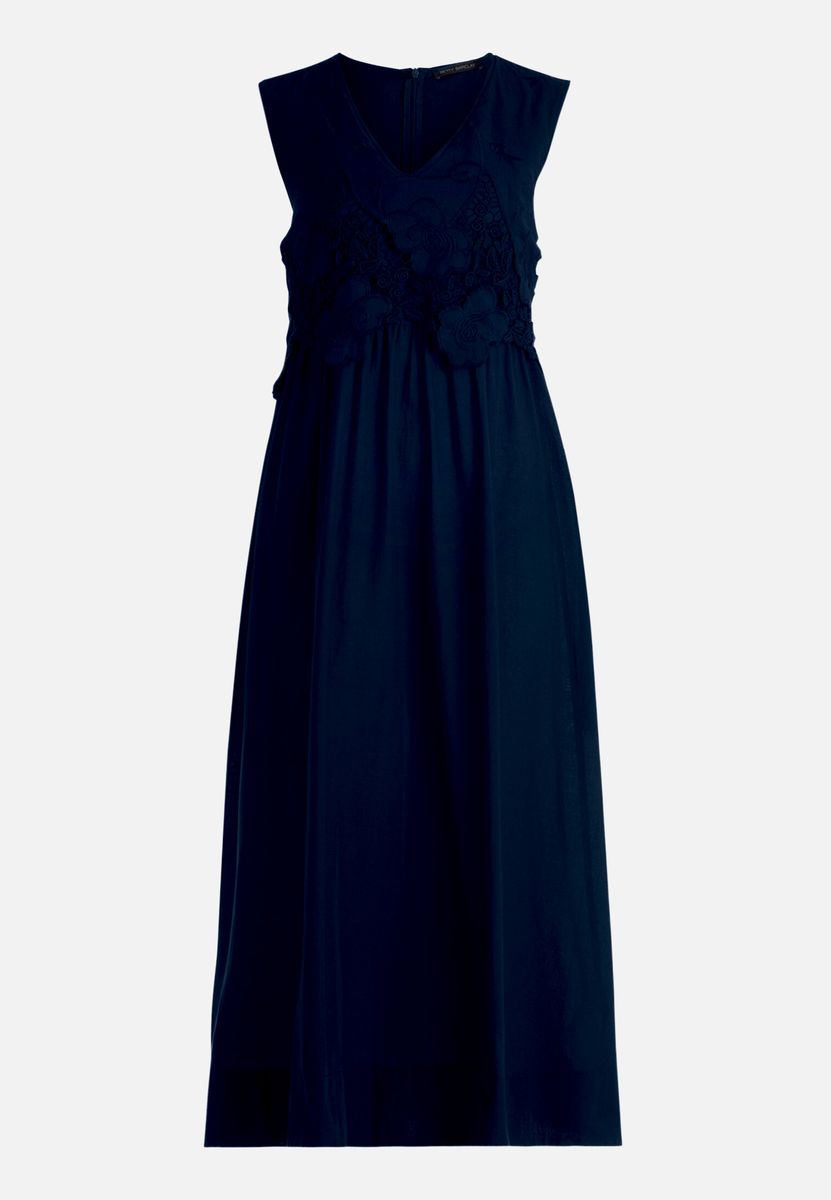 V-Ausschnitt Midikleid mit Spitzenbesatz