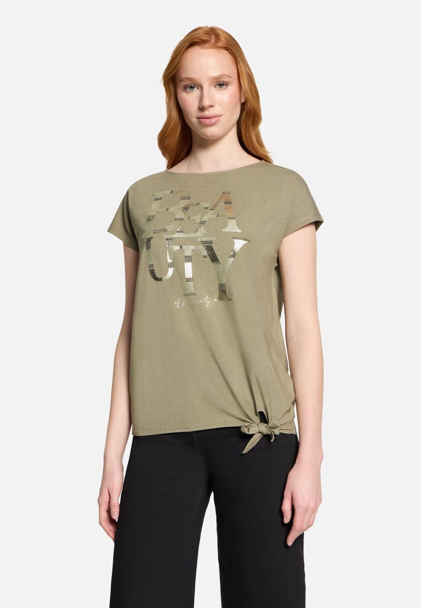 Schimmerndes Grafik-Shirt mit Seitenknoten