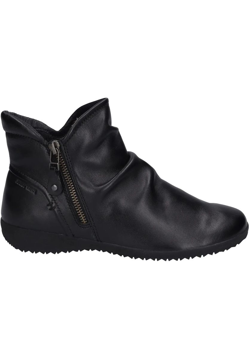 Geraffte Lederstiefeletten mit Seitenreißverschluss