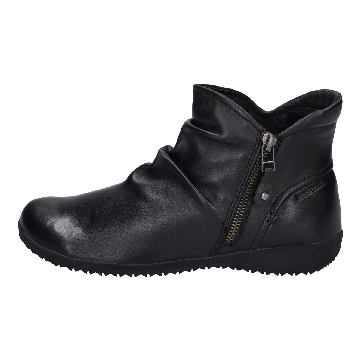 Geraffte Lederstiefeletten mit Seitenreißverschluss