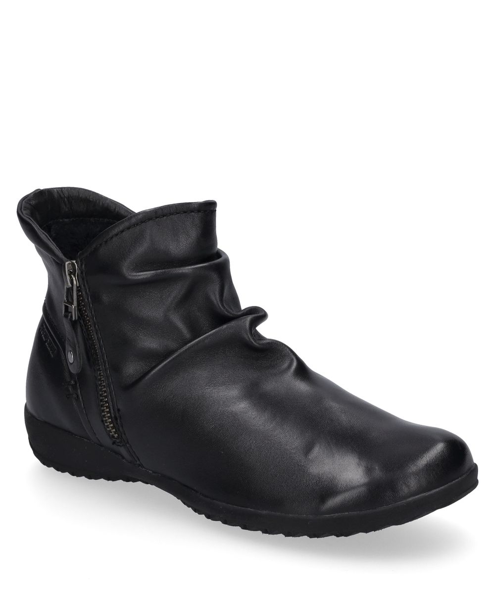 Geraffte Lederstiefeletten mit Seitenreißverschluss