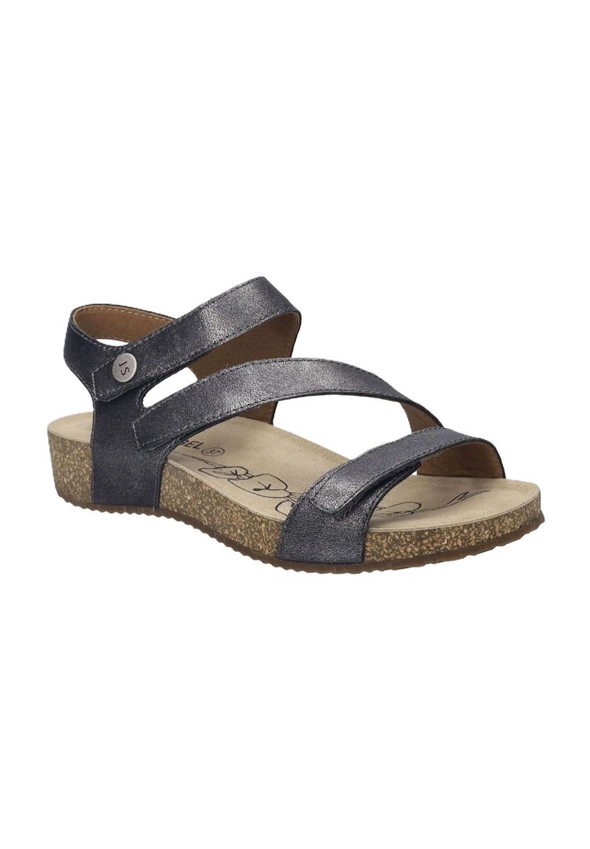 Dreiriemen-Sandale aus Metallic-Leder