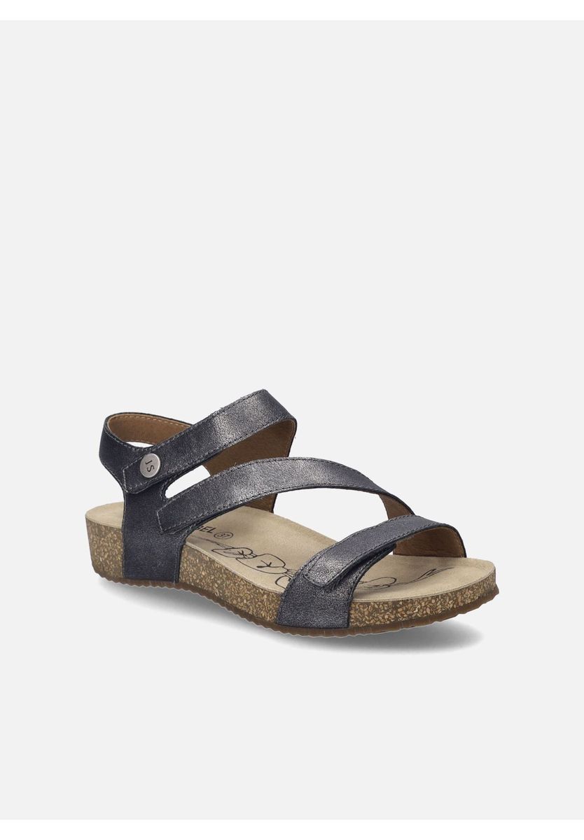 Dreiriemen-Sandale aus Metallic-Leder