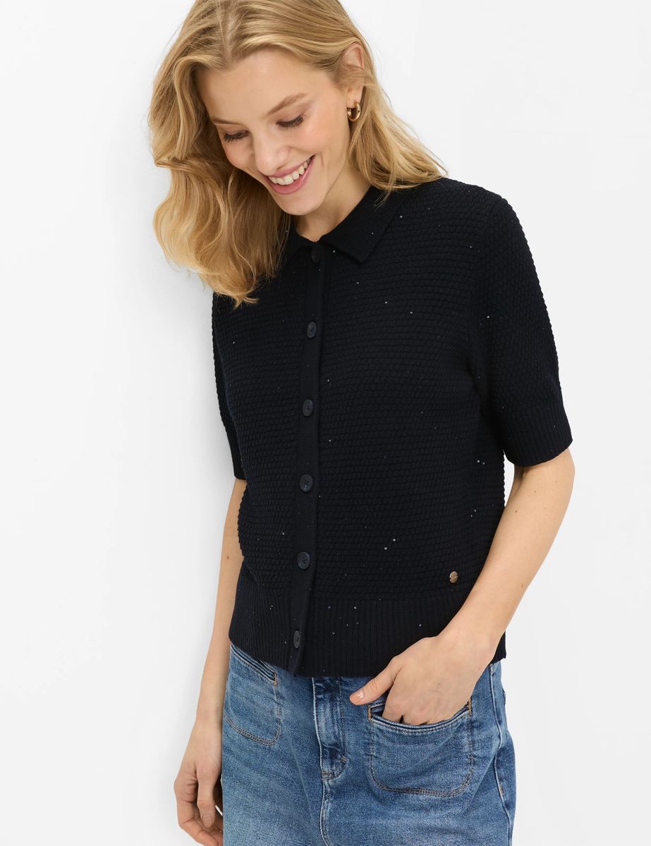 Strukturstrick-Cardigan mit Polokragen