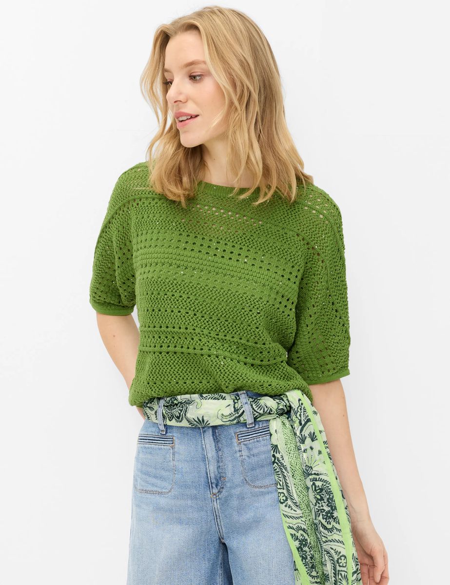 Kurzärmliger Ajour-Strickpullover
