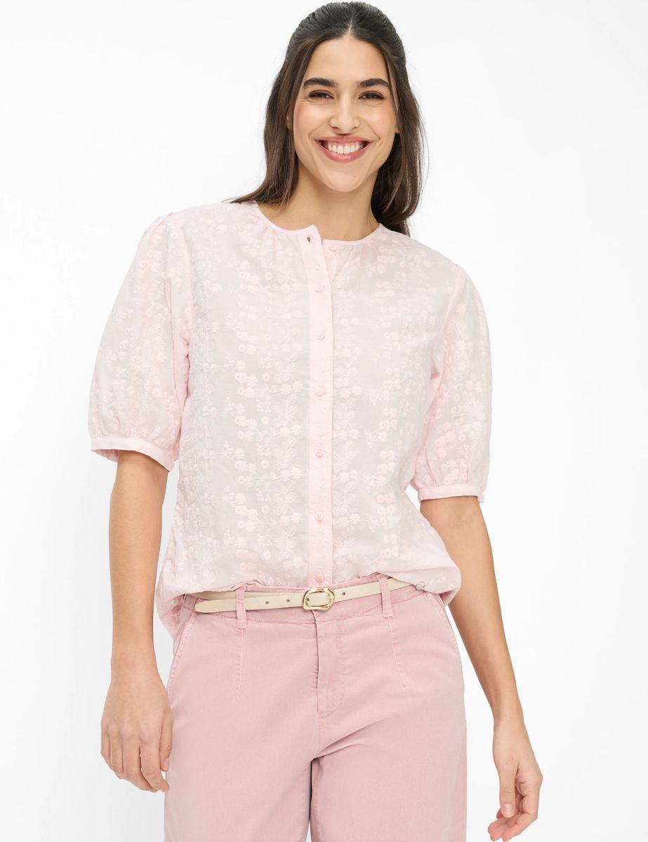 Baumwollbluse mit floraler Lochstickerei