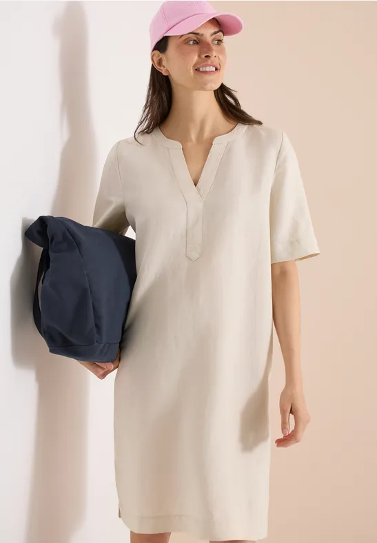 Knielanges Kleid aus Leinenmix