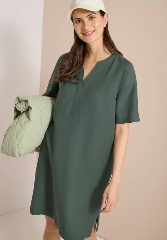 Knielanges Leinenmix-Tunika-Kleid