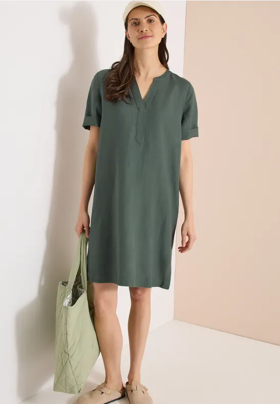Knielanges Leinenmix-Tunika-Kleid