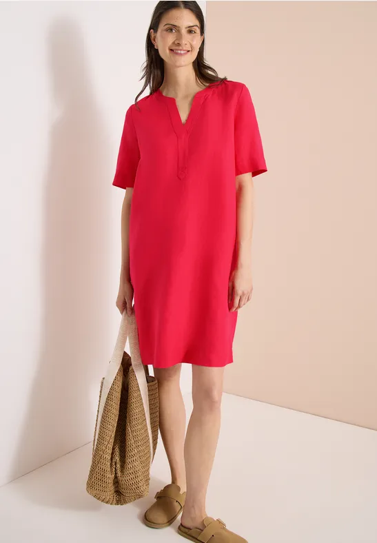 Leinenmix-Kleid mit Split Neck