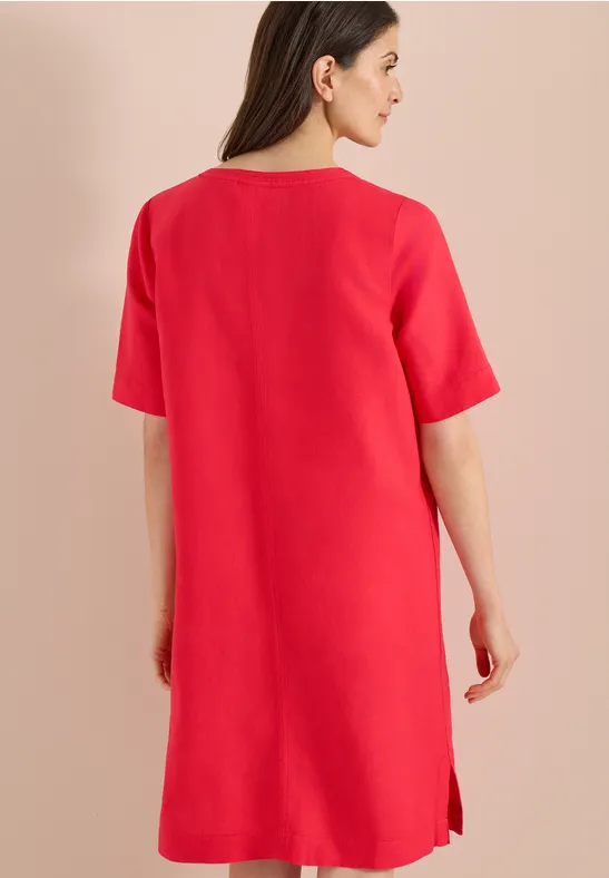 Leinenmix-Kleid mit Split Neck