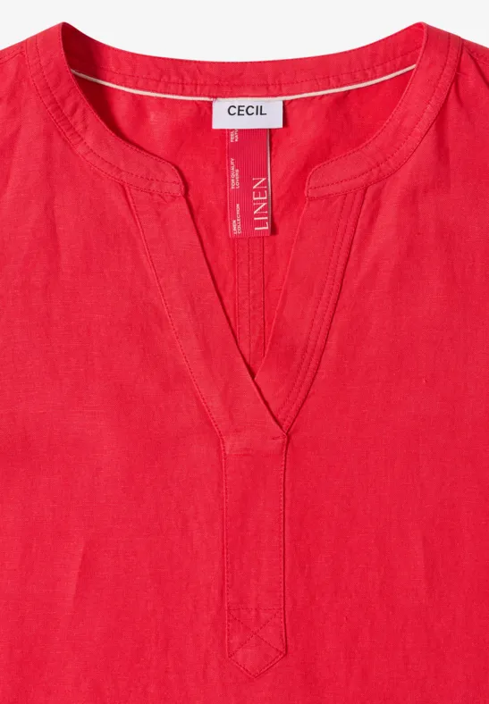 Leinenmix-Kleid mit Split Neck