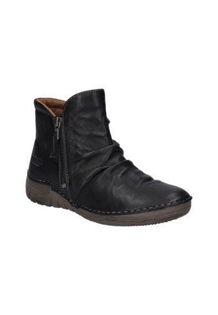 Geraffte Leder-Stiefeletten mit Reißverschluss