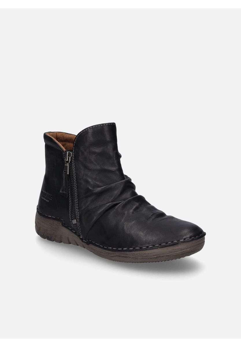 Geraffte Leder-Stiefeletten mit Reißverschluss