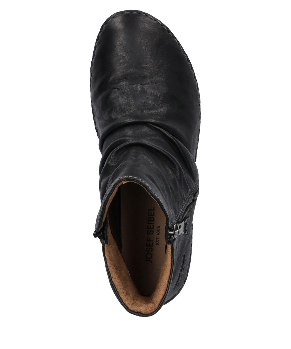 Geraffte Leder-Stiefeletten mit Reißverschluss