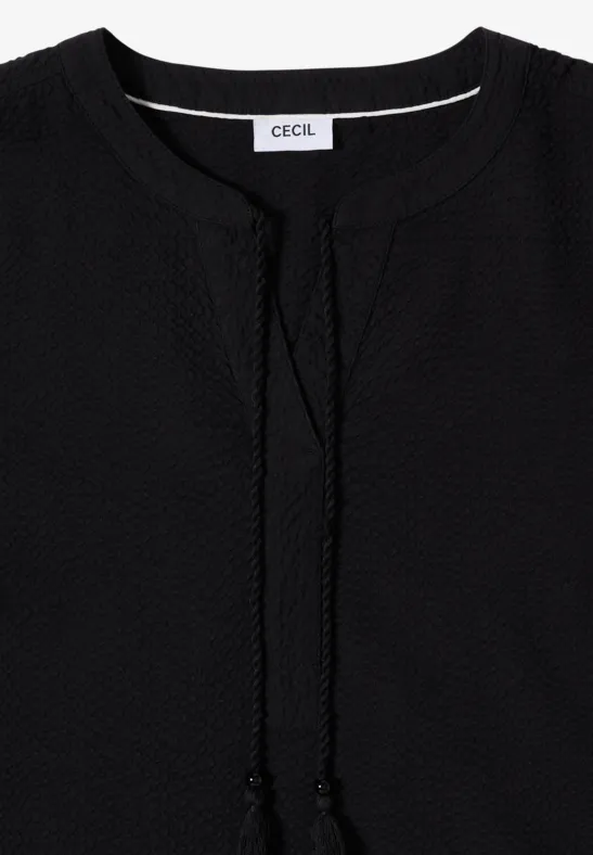 Lässiges Seersucker-Midi mit Split-Neck