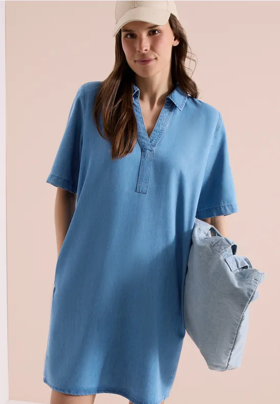 Leichtes Hemdblusenkleid in Denim-Optik