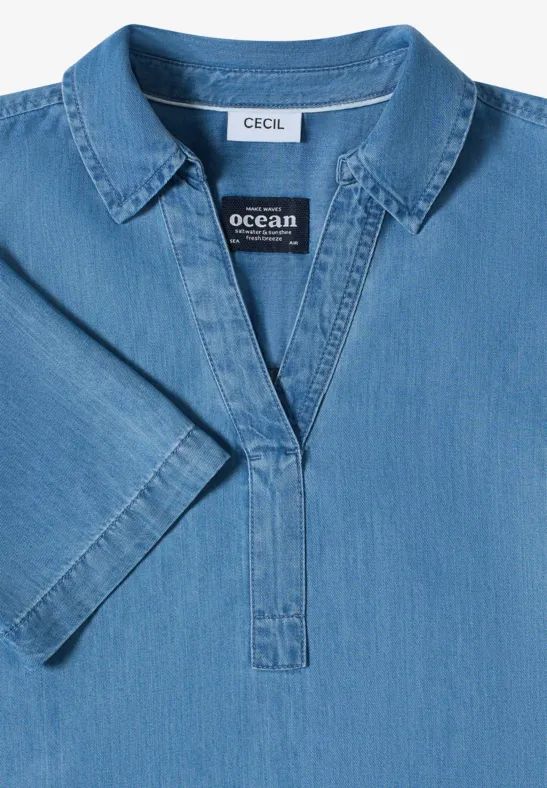 Leichtes Hemdblusenkleid in Denim-Optik