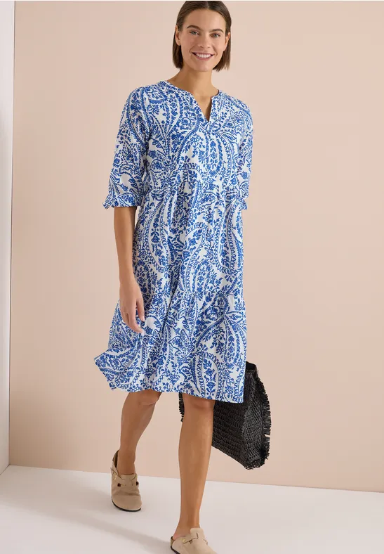 Gestuftes Baumwoll-Midikleid mit Paisley-Muster
