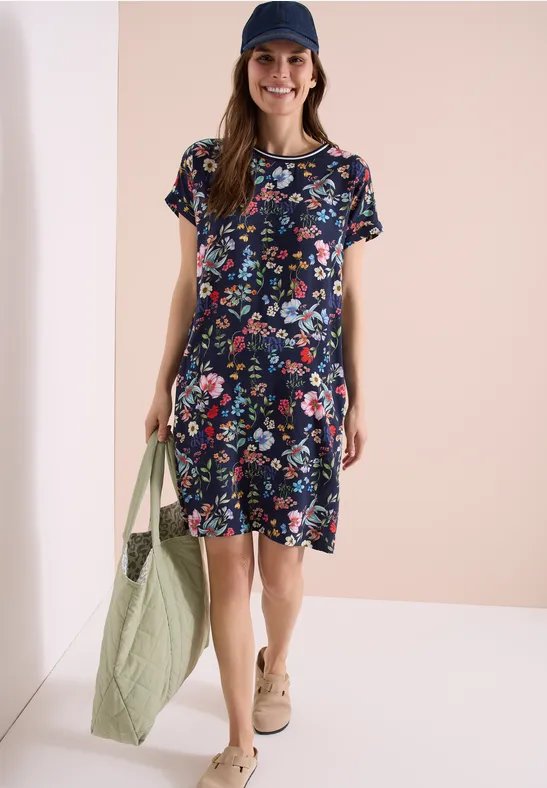 Entspanntes knielanges Kleid mit Blumenmuster