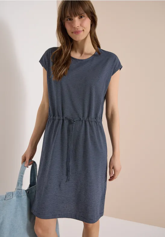 Gestreiftes Jersey-Midikleid mit Tunnelzug