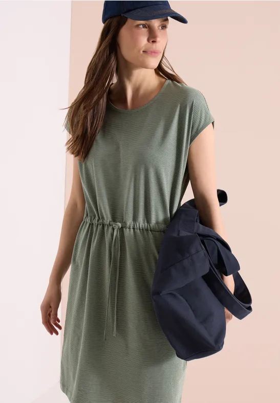 Gestreiftes Jerseykleid mit Tunnelzug