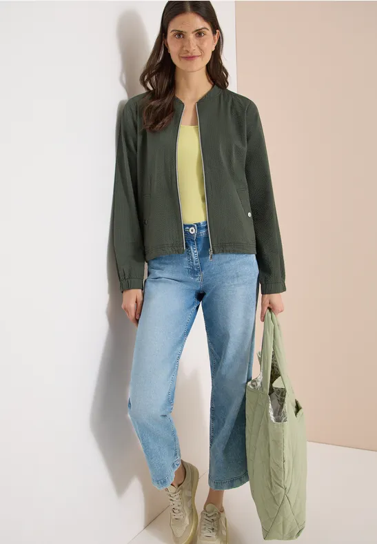 Lässiger Seersucker-Blouson mit Reißverschluss