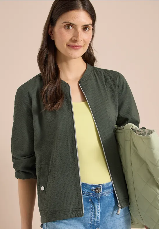 Lässiger Seersucker-Blouson mit Reißverschluss
