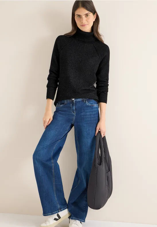 Strukturierter Rollkragen-Strickpullover