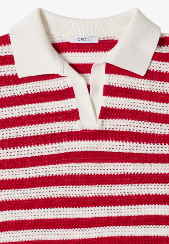 Gestreiftes Kurzarm-Polo in Häkeloptik