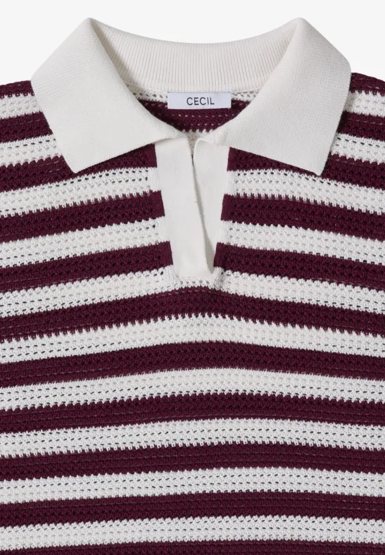Gestreiftes Mesh-Poloshirt in Häkeloptik