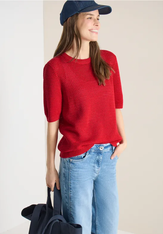 Strukturierter Kurzarm-Strickpullover