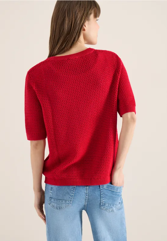 Strukturierter Kurzarm-Strickpullover