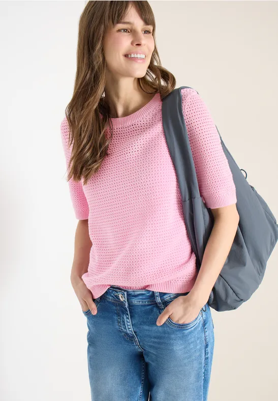 Kurzarm-Strickpullover mit Struktur
